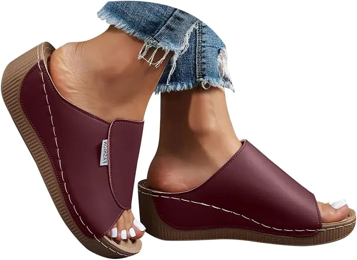2025 Wedge Sandals for Women Fashion Open Toe Vacation Slippers with Arch Support Breathable Comfortable Orthopedic Walking Footwear Summer Dressy Slip-On Soft Sole Casual Shoe Wide Width Sandals