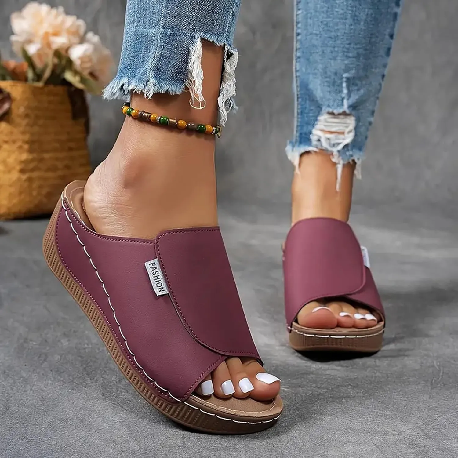 2025 Wedge Sandals for Women Fashion Open Toe Vacation Slippers with Arch Support Breathable Comfortable Orthopedic Walking Footwear Summer Dressy Slip-On Soft Sole Casual Shoe Wide Width Sandals
