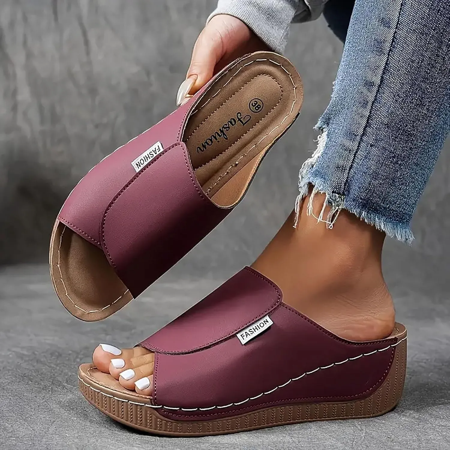 2025 Wedge Sandals for Women Fashion Open Toe Vacation Slippers with Arch Support Breathable Comfortable Orthopedic Walking Footwear Summer Dressy Slip-On Soft Sole Casual Shoe Wide Width Sandals