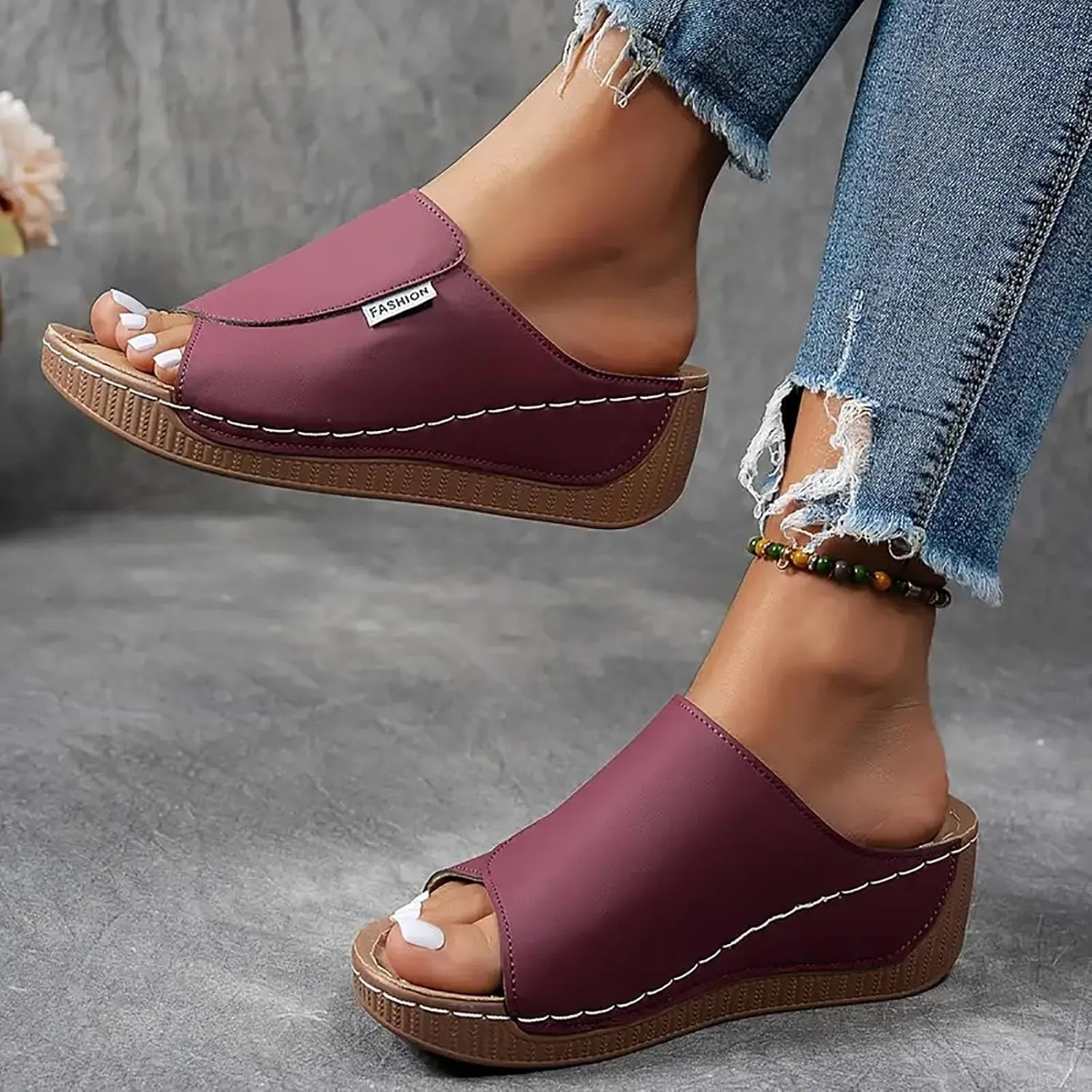 2025 Wedge Sandals for Women Fashion Open Toe Vacation Slippers with Arch Support Breathable Comfortable Orthopedic Walking Footwear Summer Dressy Slip-On Soft Sole Casual Shoe Wide Width Sandals