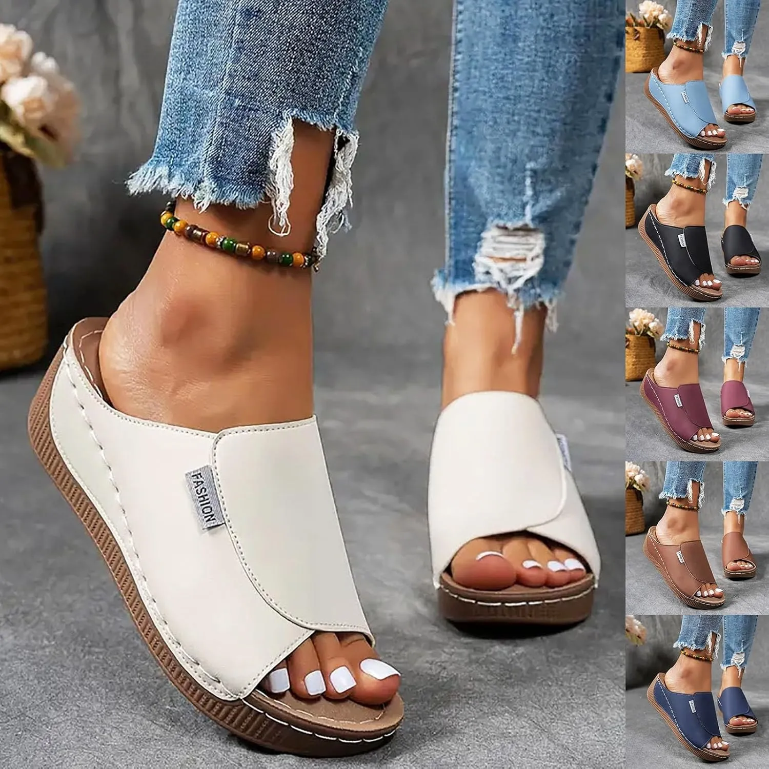2025 Wedge Sandals for Women Fashion Open Toe Vacation Slippers with Arch Support Breathable Comfortable Orthopedic Walking Footwear Summer Dressy Slip-On Soft Sole Casual Shoe Wide Width Sandals