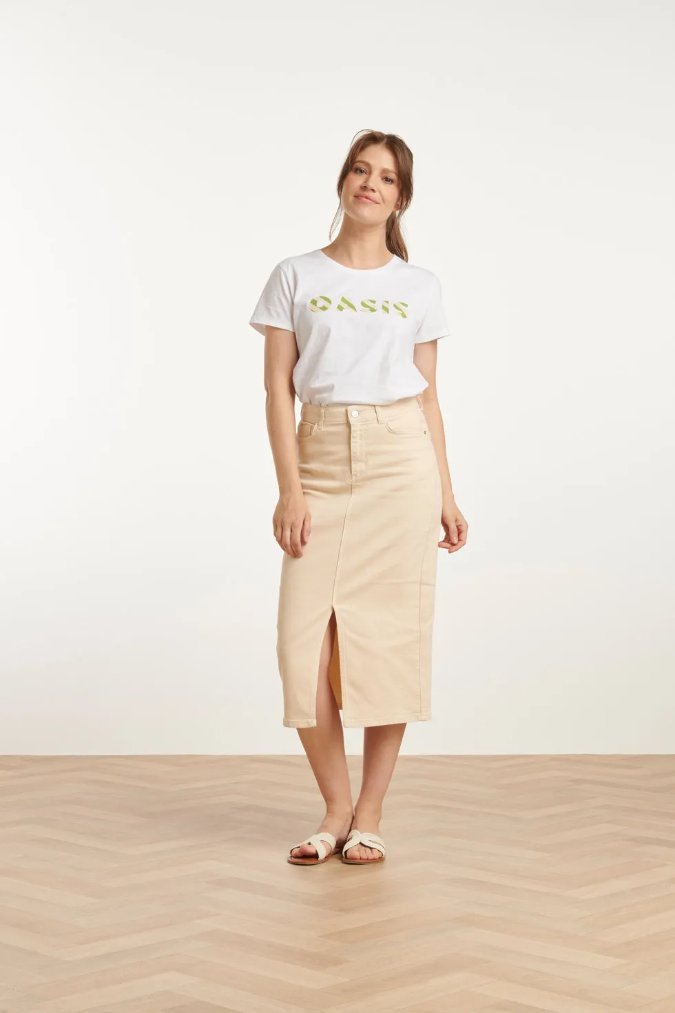 25205 E Denim Midi-Rok | Sand