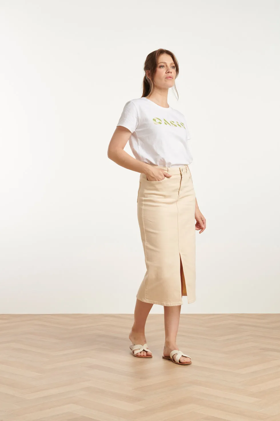 25205 E Denim Midi-Rok | Sand