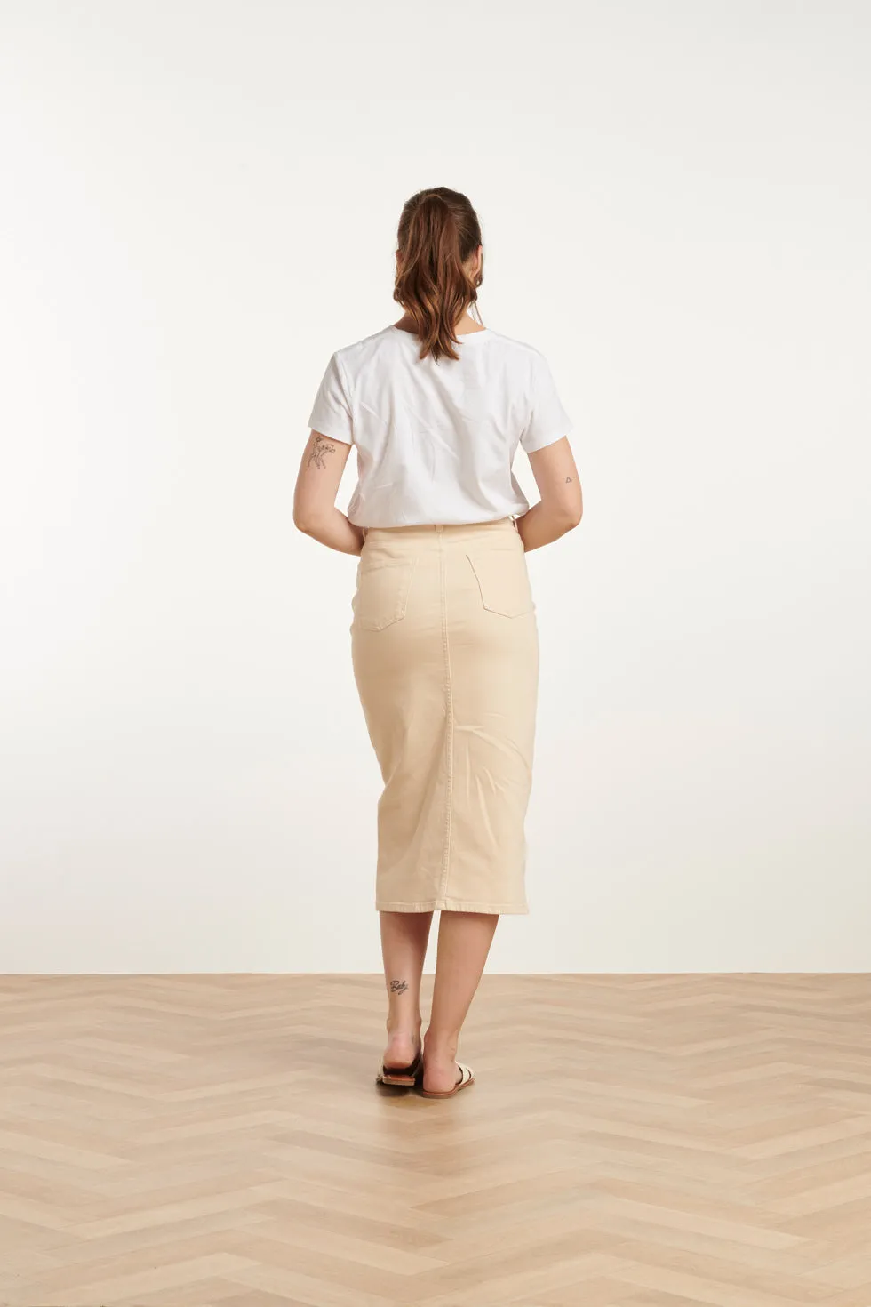 25205 E Denim Midi-Rok | Sand