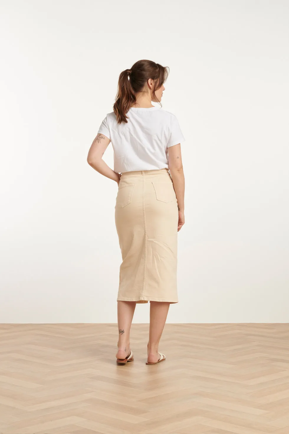 25205 E Denim Midi-Rok | Sand