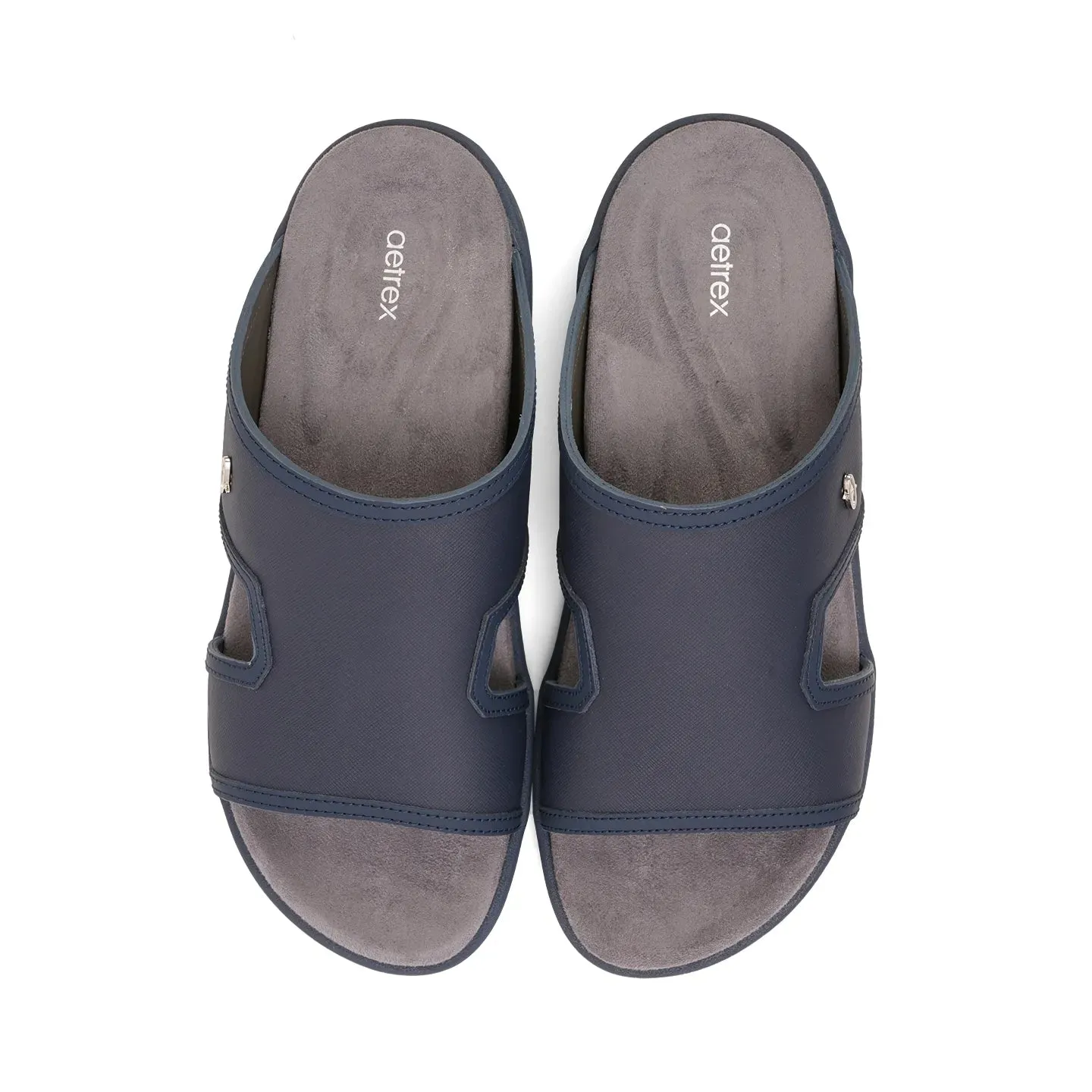 Aetrex Men's Suede Foot Bed Leather Sandals Navy