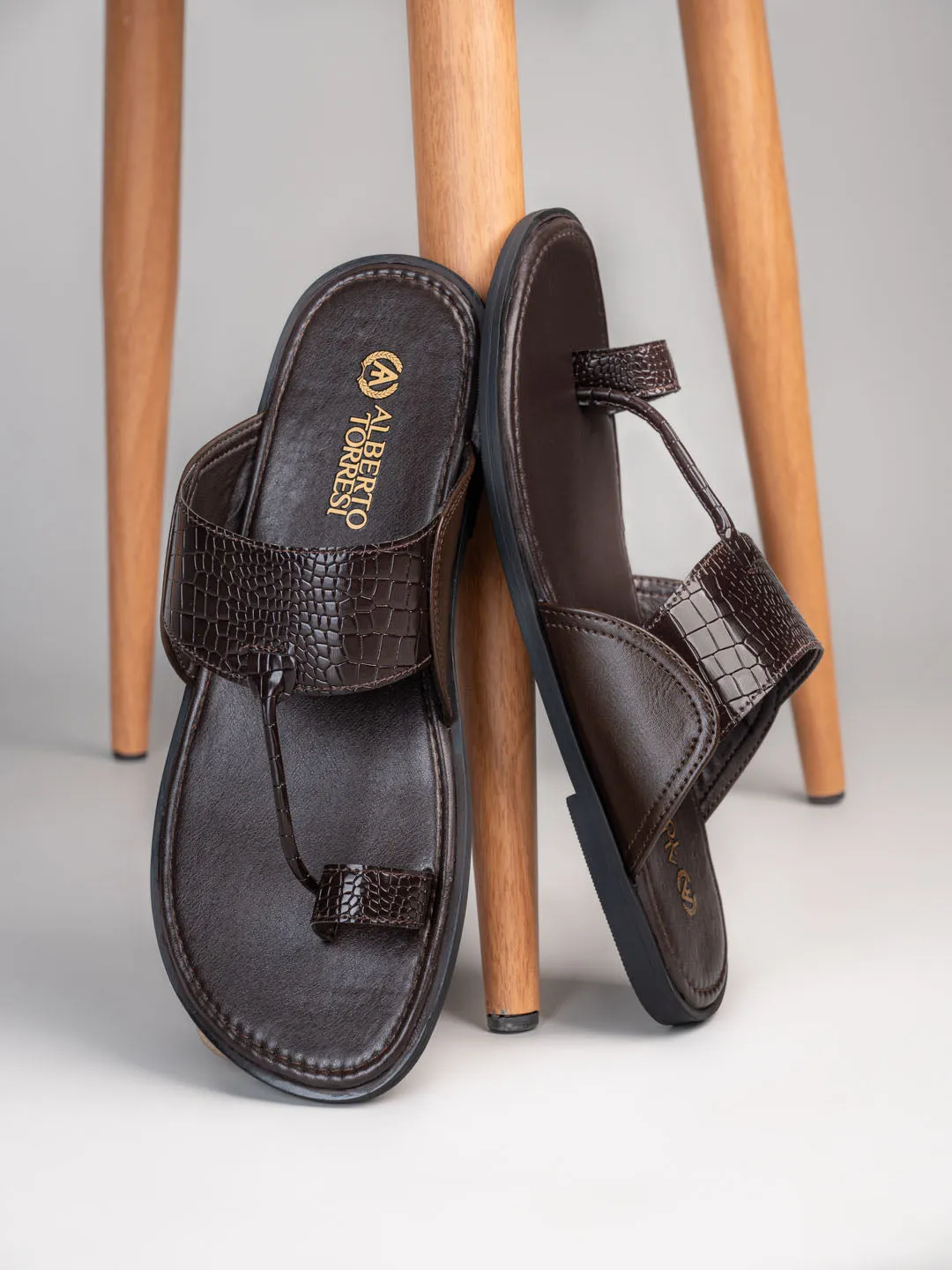 Alberto Torresi Men Brown Patent Office/Daily Wear Slippers