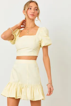 Banana Ruffle Puff Sleeve Crop Top Mini Skirt Set