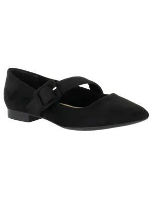 BELLA VITA Womens Black Mary Jane Padded Virginia Ii Pointed Toe Buckle Flats Shoes