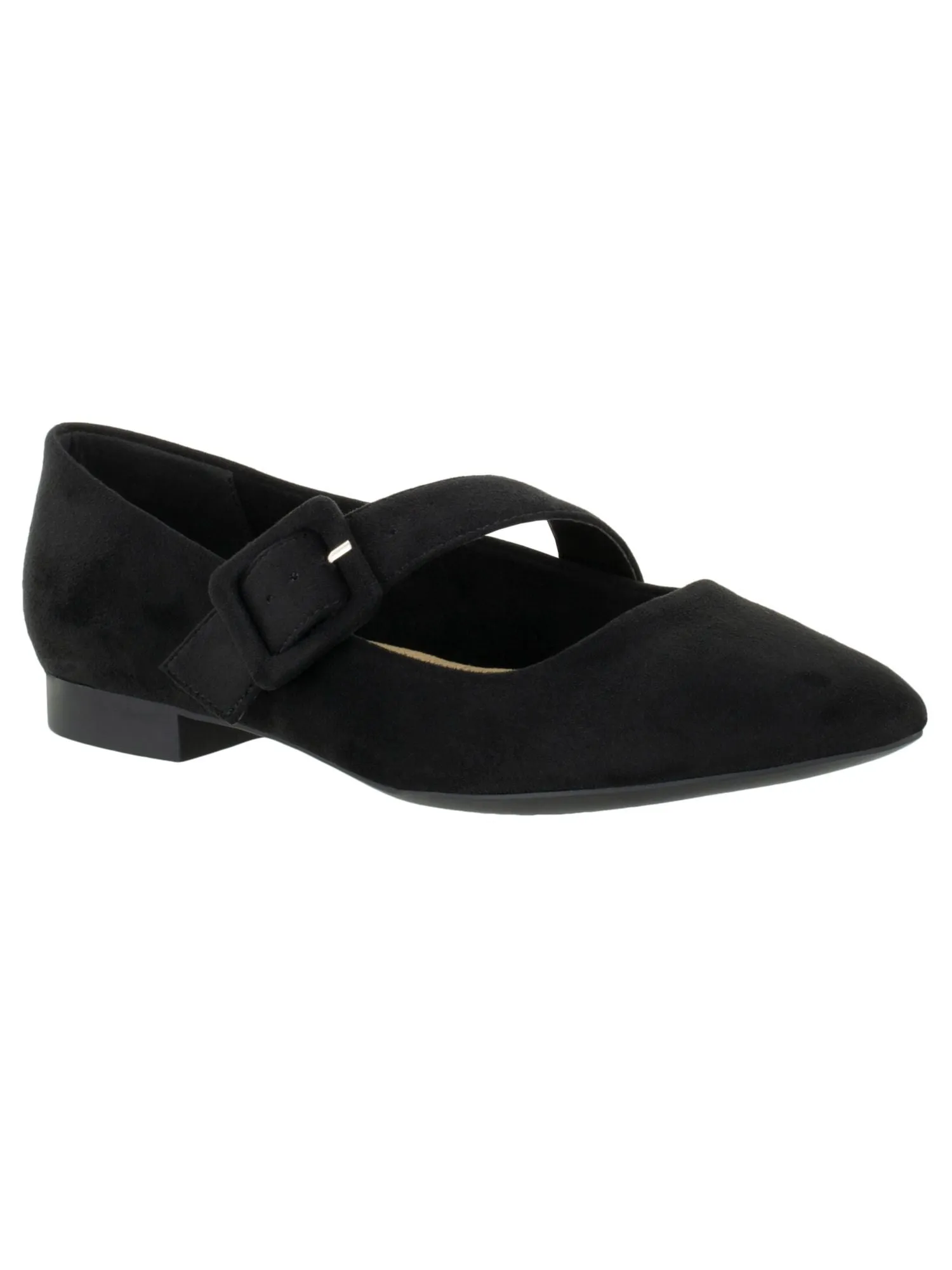 BELLA VITA Womens Black Mary Jane Padded Virginia Ii Pointed Toe Buckle Flats Shoes