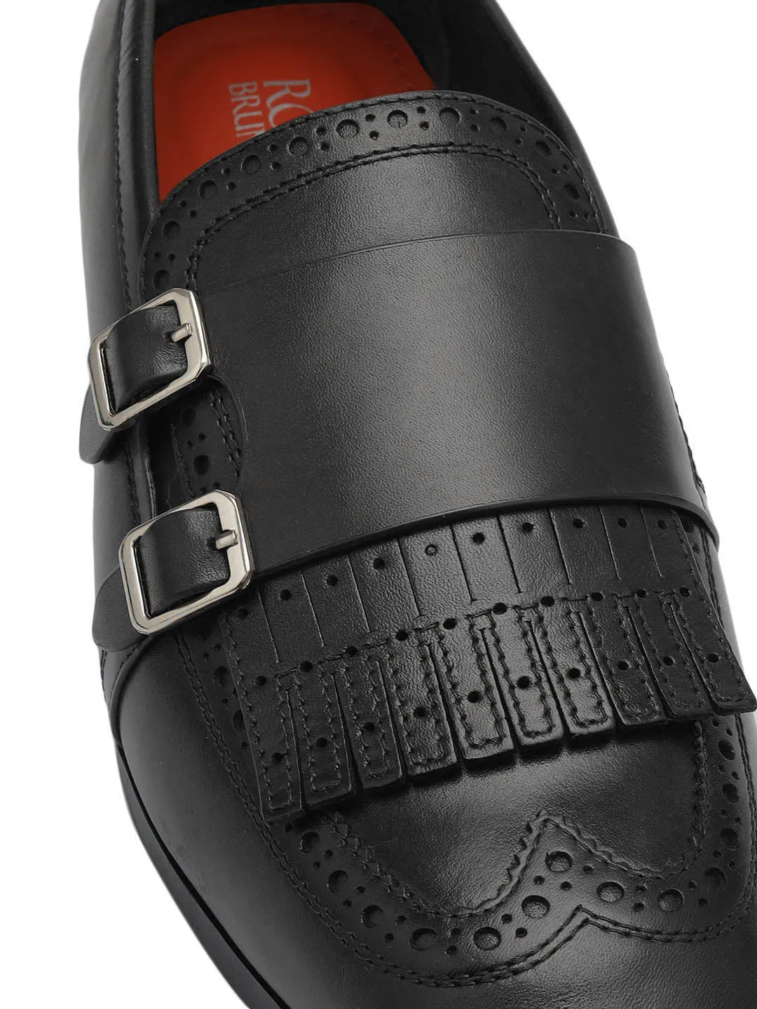 Black Brogue Monk Straps Shoes