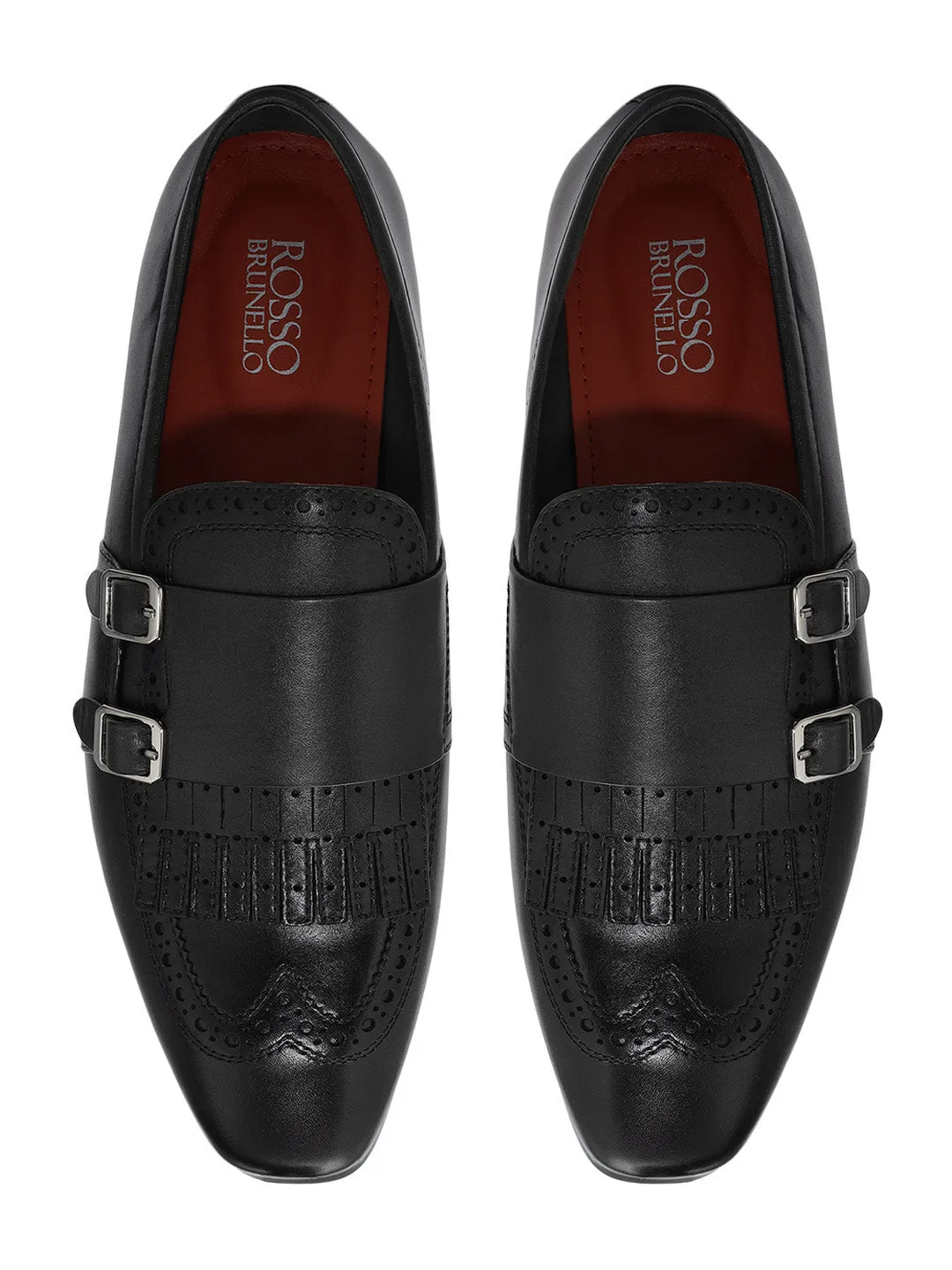 Black Brogue Monk Straps Shoes