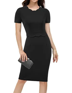 Black Women's Casual Bodycon Tube Dress Scalloped Neck Midi Pencil Dress Wear To Work Dresses Grace Karin