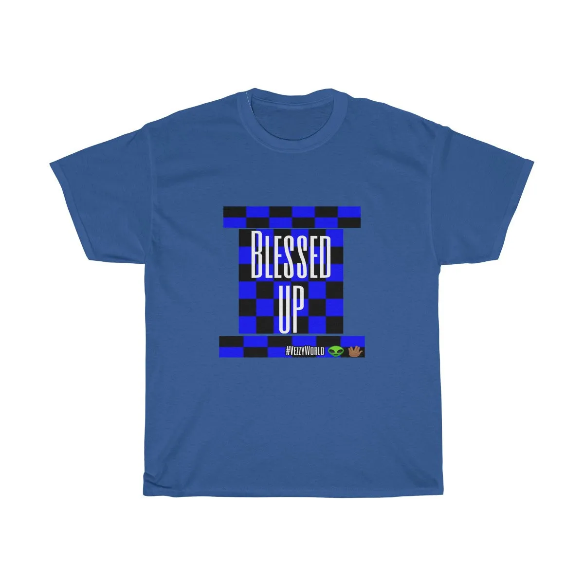Blue Checkered " Bless Up" Tee 