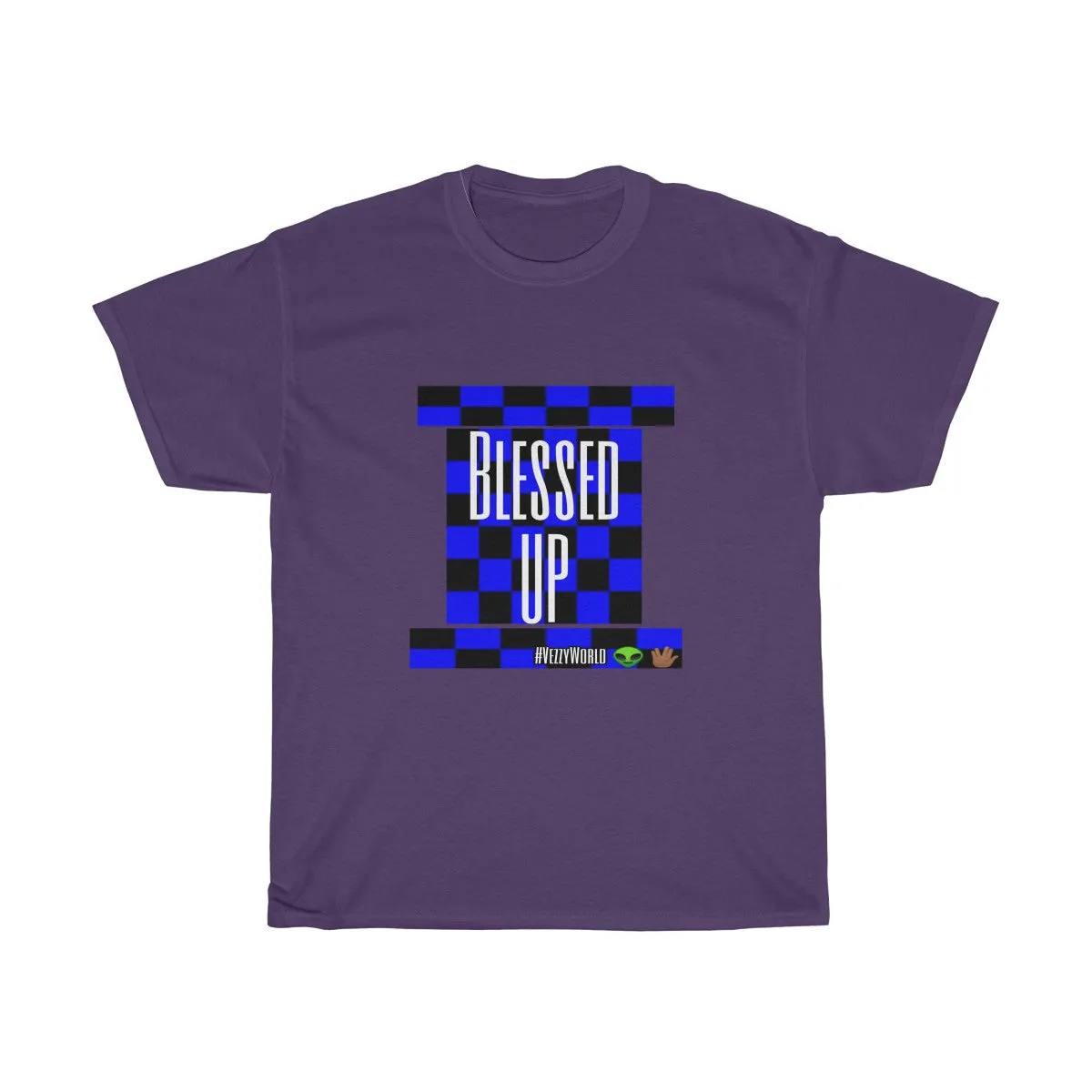 Blue Checkered " Bless Up" Tee 