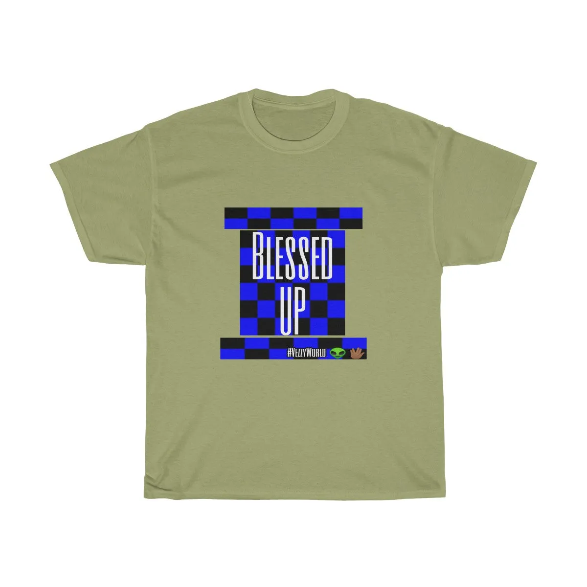 Blue Checkered " Bless Up" Tee 