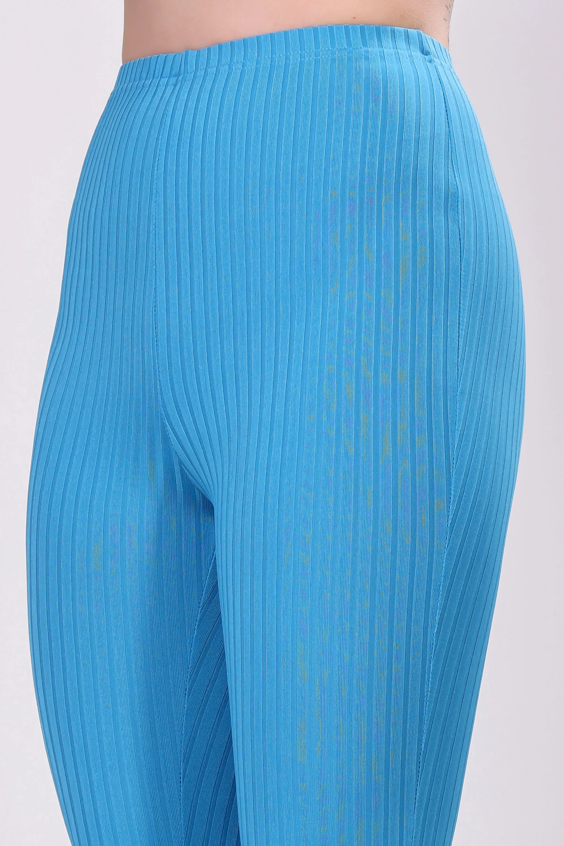 Blue Ribbed Flare Leggings