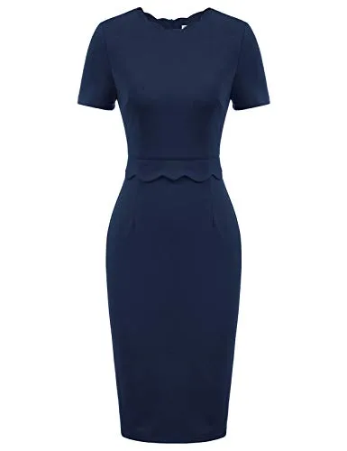 Blue Women's Casual Bodycon Tube Dress Scalloped Neck Midi Pencil Dress Wear To Work Dresses Grace Karin