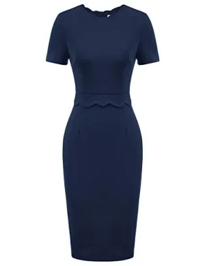 Blue Women's Casual Bodycon Tube Dress Scalloped Neck Midi Pencil Dress Wear To Work Dresses Grace Karin