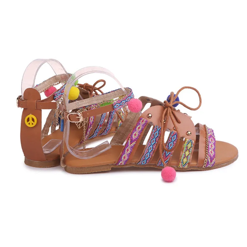 Boho Poms Gladiator Sandals
