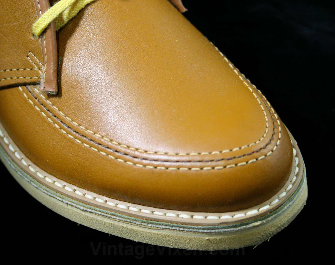 Boys Size 1.5 Fall School Shoes - Authentic 1960s Tan Brown Leather Child's Shoe - Never Worn by School Chums - 60s Boy's Deadstock 43252-1
