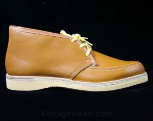 Boys Size 1.5 Fall School Shoes - Authentic 1960s Tan Brown Leather Child's Shoe - Never Worn by School Chums - 60s Boy's Deadstock 43252-1