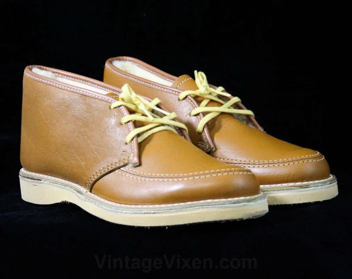Boys Size 1.5 Fall School Shoes - Authentic 1960s Tan Brown Leather Child's Shoe - Never Worn by School Chums - 60s Boy's Deadstock 43252-1