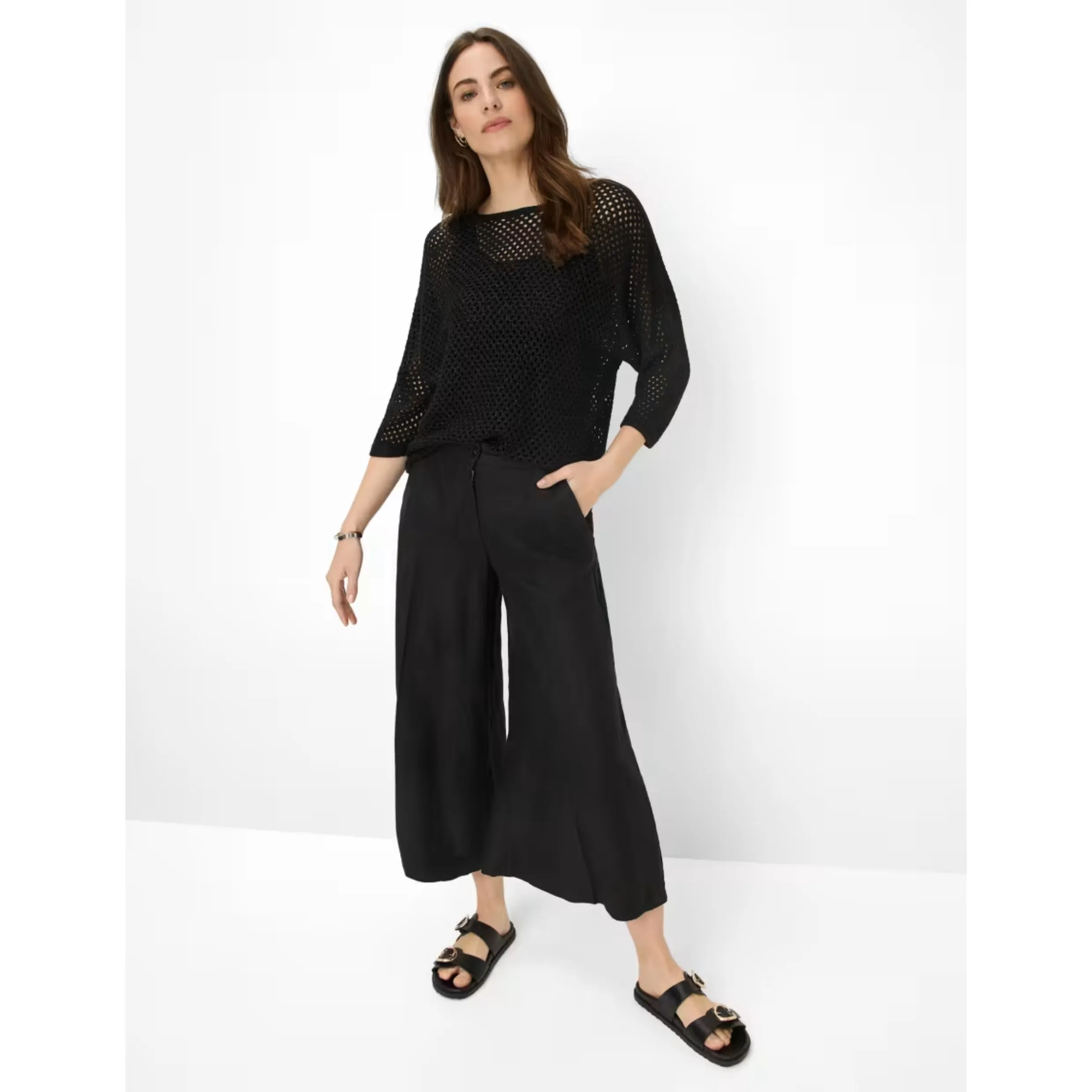 Brax Melli S Black Linen Wide Culotte 76-2208/02