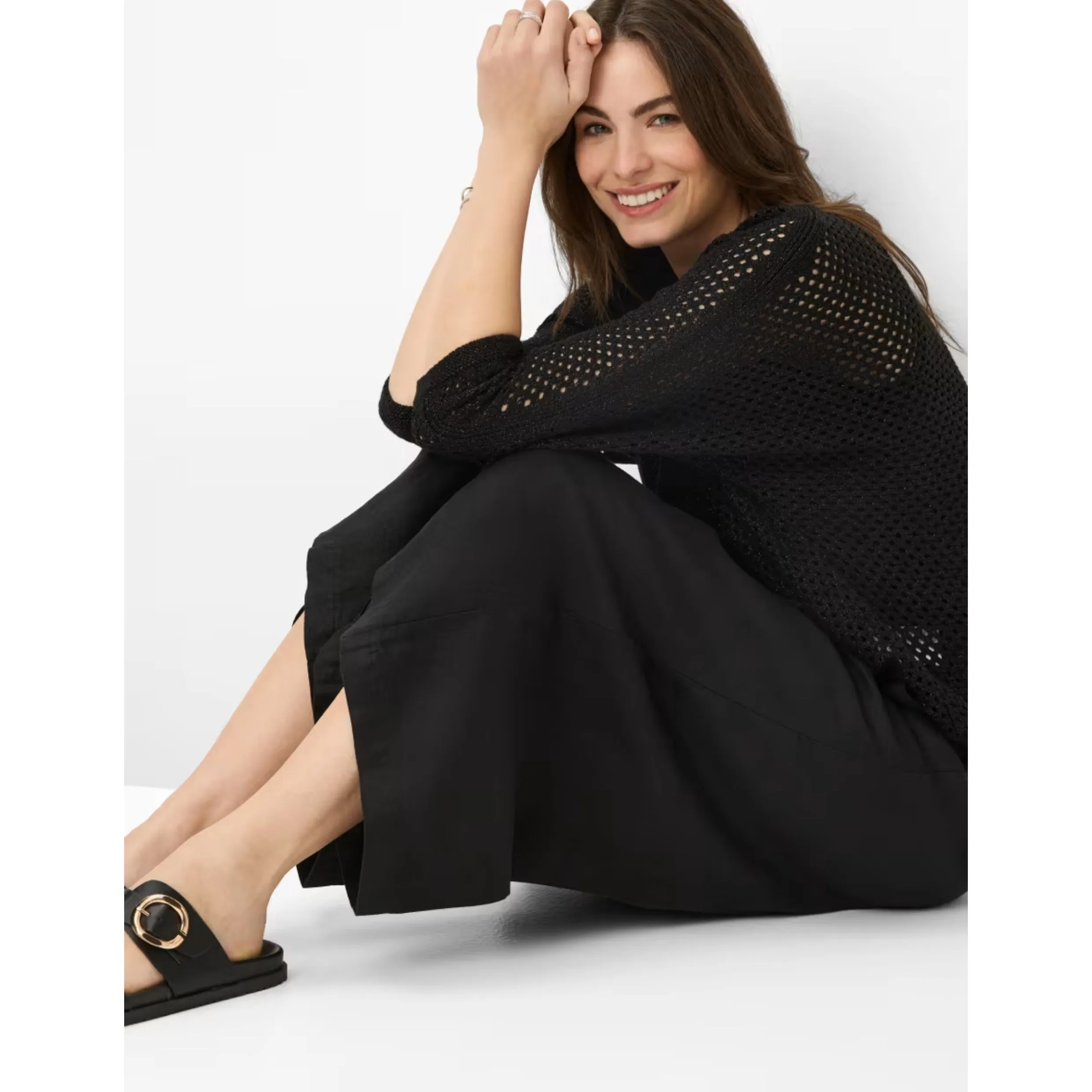 Brax Melli S Black Linen Wide Culotte 76-2208/02