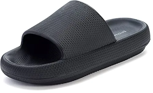 BRONAX House Slides for Women Mens Pillow Slippers House Sandals Shoes for Male Size 10 for Beach Bath Bathroom Comfy Cushion Thick Sole 42-43 Black