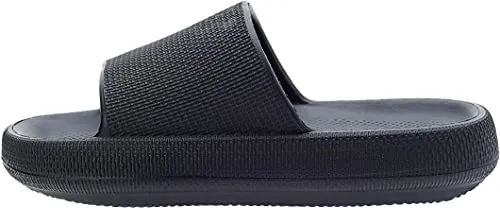BRONAX House Slides for Women Mens Pillow Slippers House Sandals Shoes for Male Size 10 for Beach Bath Bathroom Comfy Cushion Thick Sole 42-43 Black