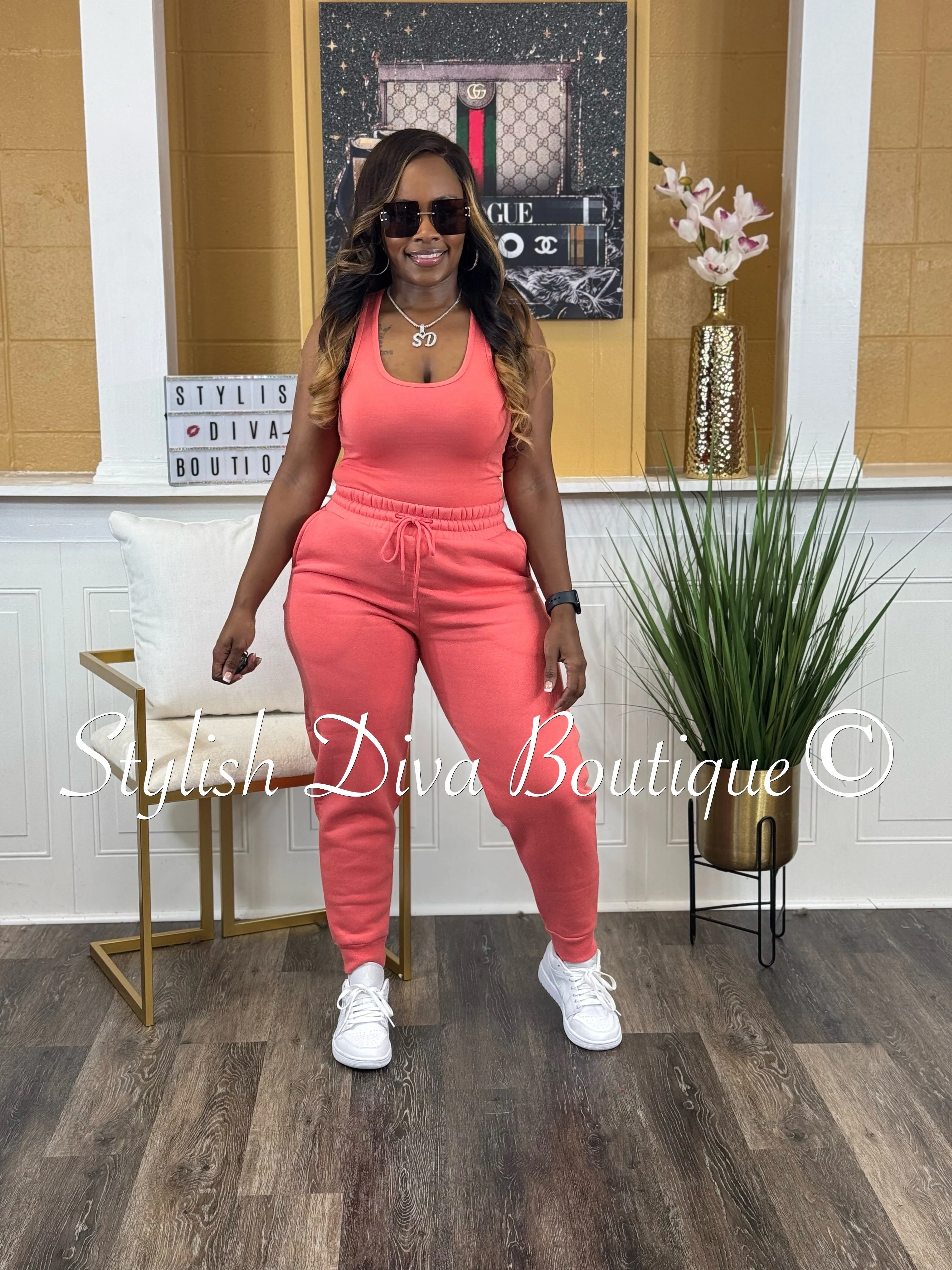 Caitlyn 3pc Waffle Cardigan Set (Deep Coral)