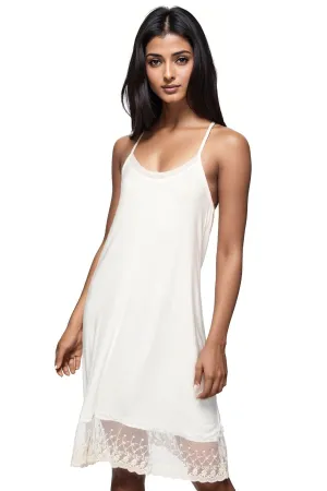 Cami Slip Dress with Lace Border in Nude (Ivory)