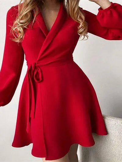 Casual Elegance Tie Waist Long Sleeve Wrap Dress