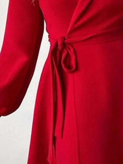 Casual Elegance Tie Waist Long Sleeve Wrap Dress