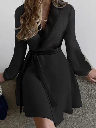 Casual Elegance Tie Waist Long Sleeve Wrap Dress