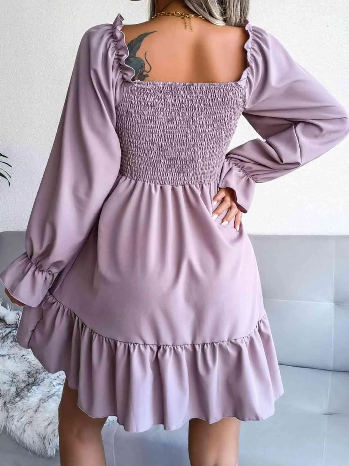 Casual Grace Smocked Square Neck Dress