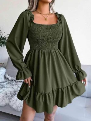 Casual Grace Smocked Square Neck Dress