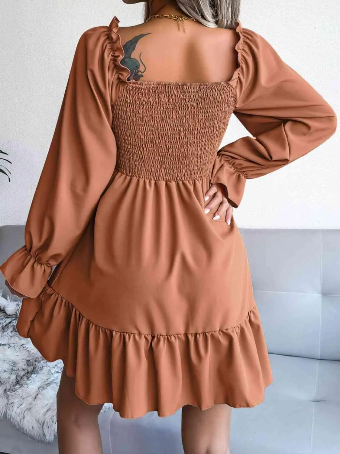 Casual Grace Smocked Square Neck Dress