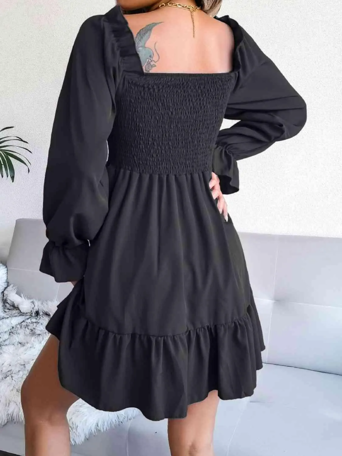Casual Grace Smocked Square Neck Dress