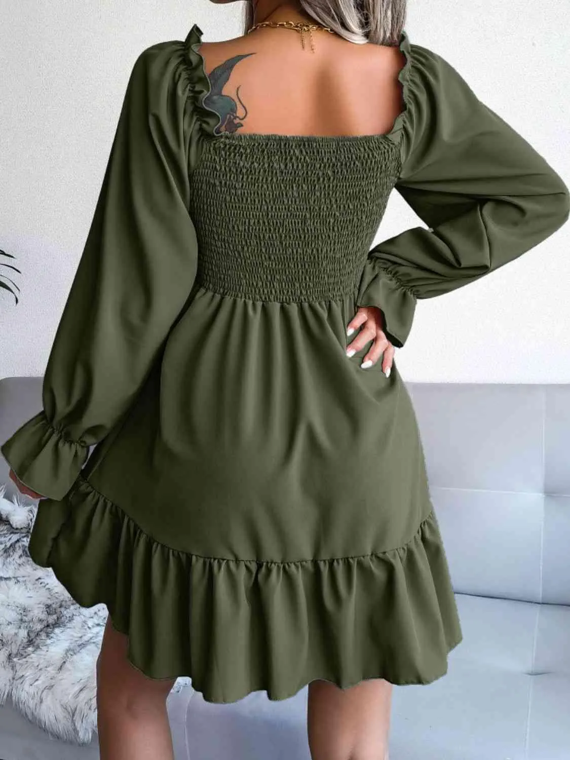 Casual Grace Smocked Square Neck Dress