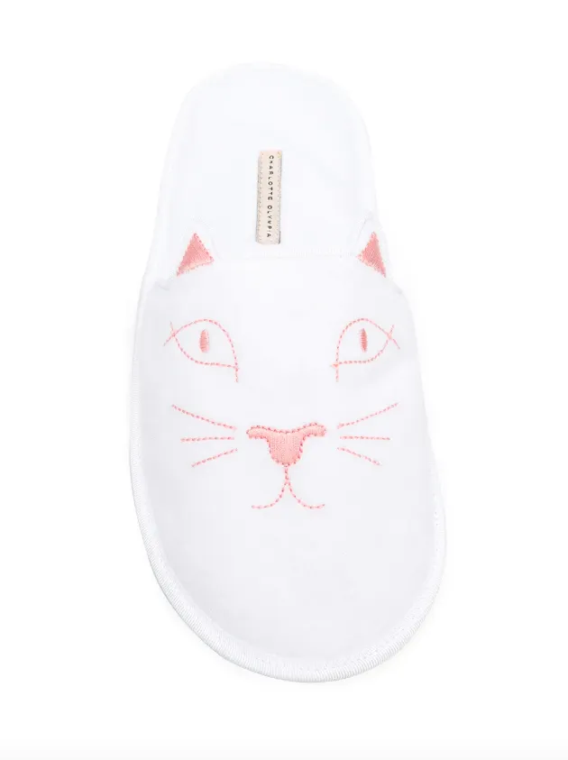 Charlotte Olympia House Cat Slippers in white