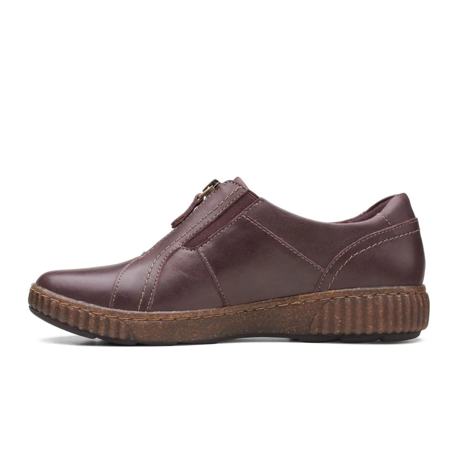 Clarks Magnolia Zip Slip On (Women) - Burgundy Leather