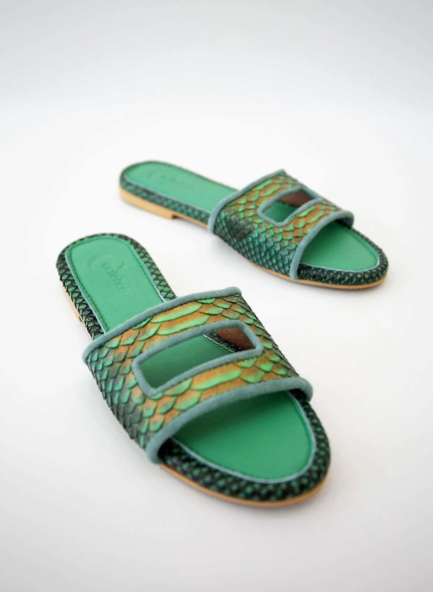 Cleo Emerald Metallic Slide Sandals