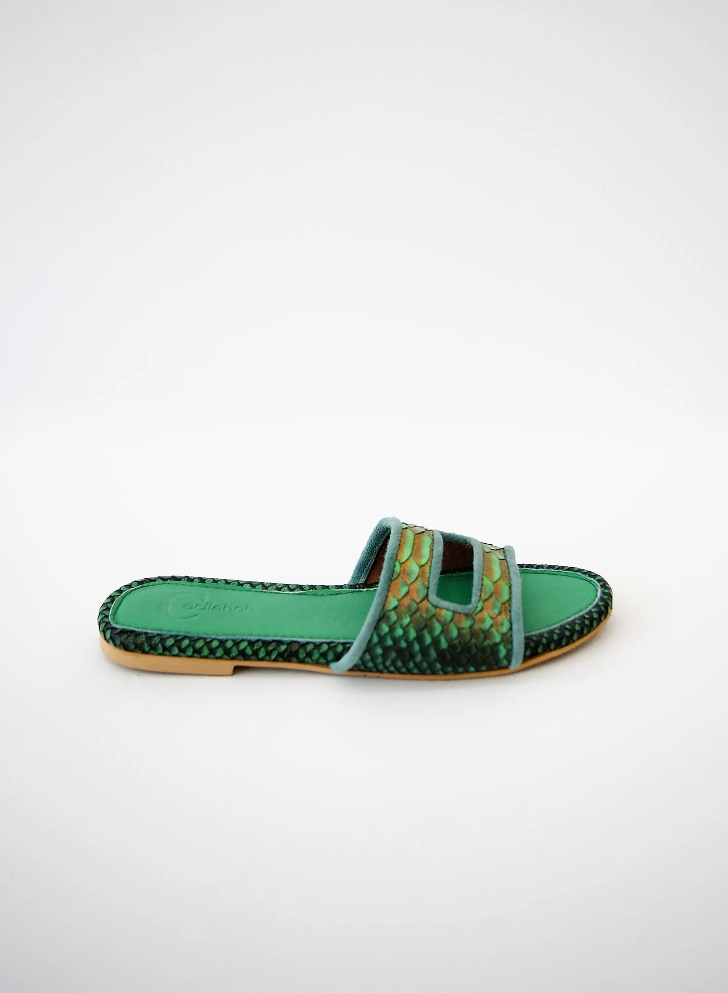 Cleo Emerald Metallic Slide Sandals