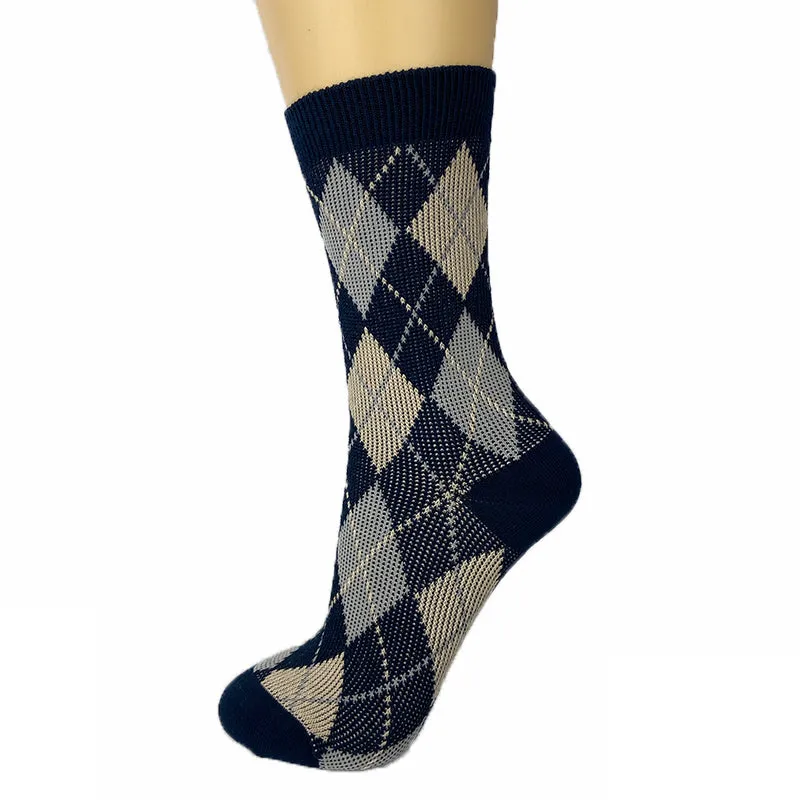 Cotton Blend Knit Argyle Ankle Socks