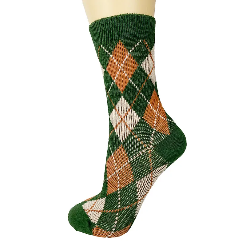 Cotton Blend Knit Argyle Ankle Socks
