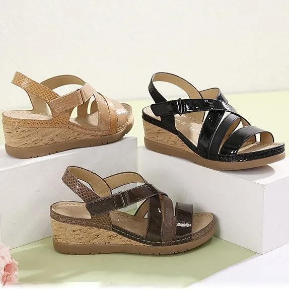 Cuzcare Platform Sandals For Women Hook&loop Cross Strap Wedge Versatile Casual Vacation