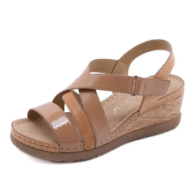 Cuzcare Platform Sandals For Women Hook&loop Cross Strap Wedge Versatile Casual Vacation