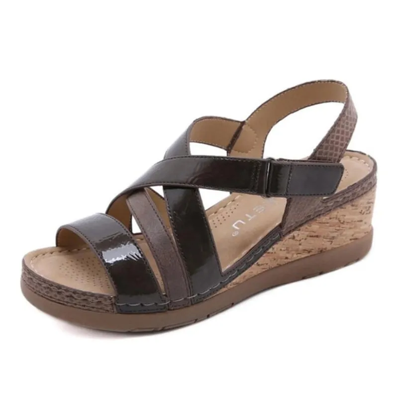 Cuzcare Platform Sandals For Women Hook&loop Cross Strap Wedge Versatile Casual Vacation